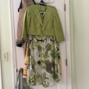 Green floral jacket and dress by Dana Kay.